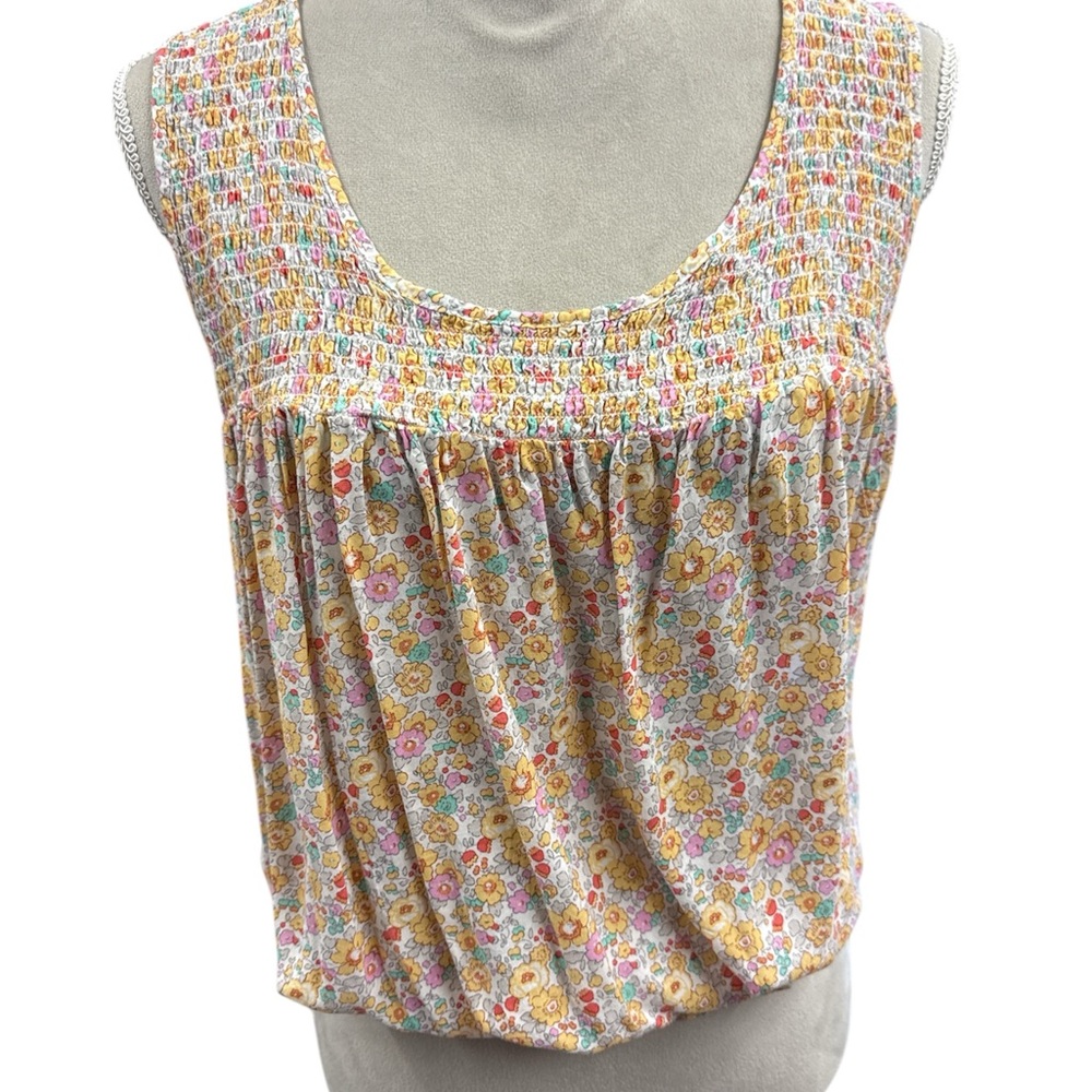 C&C California Pink and yellow  Smocked Relaxed Blouse